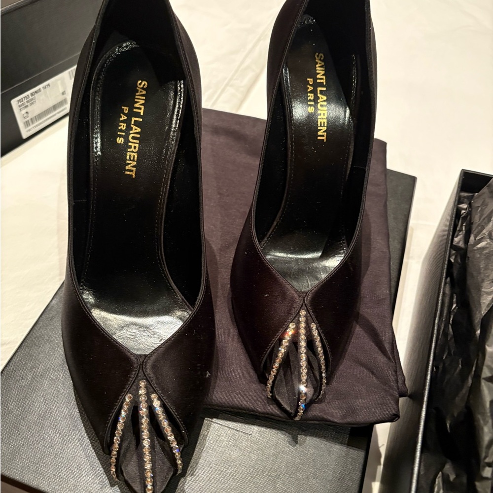 Saint Laurent Black Heels with Crystal Accents